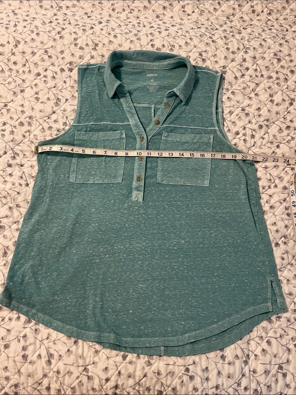 Sonoma Teal Sleeveless Polo Tank with Patch Pockets